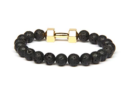 GD GOOD.designs EST. 2015 Pulsera con Mancuernas Hecha de Cuentas de Piedra Natural, Pulsera de Cuentas Crossfit para Hombres (Lava - Oro)