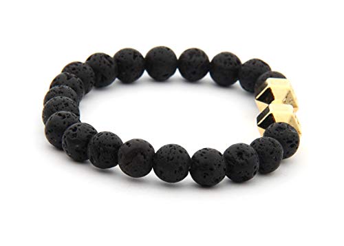 GD GOOD.designs EST. 2015 Pulsera con Mancuernas Hecha de Cuentas de Piedra Natural, Pulsera de Cuentas Crossfit para Hombres (Lava - Oro)