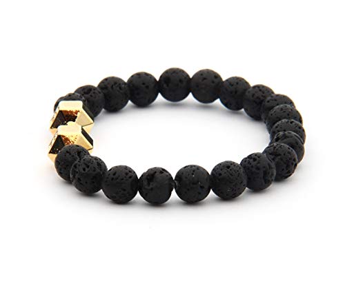 GD GOOD.designs EST. 2015 Pulsera con Mancuernas Hecha de Cuentas de Piedra Natural, Pulsera de Cuentas Crossfit para Hombres (Lava - Oro)