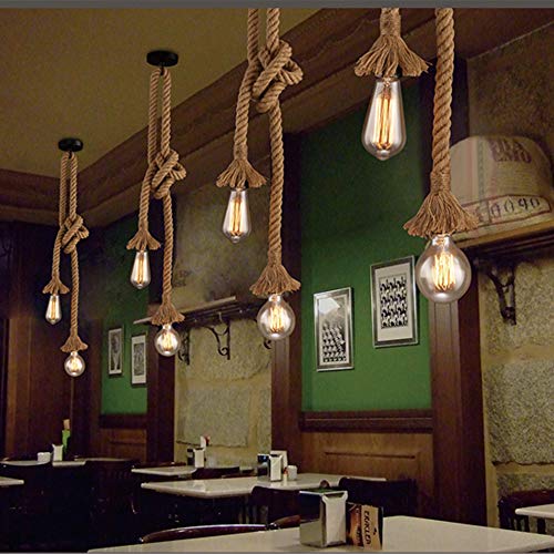 Gdtime Lámpara colgante de estilo industrial vintage, lámpara colgante de doble cabeza de cuerda de cáñamo, para cafeterías, restaurantes, bares, etc. (60CM)