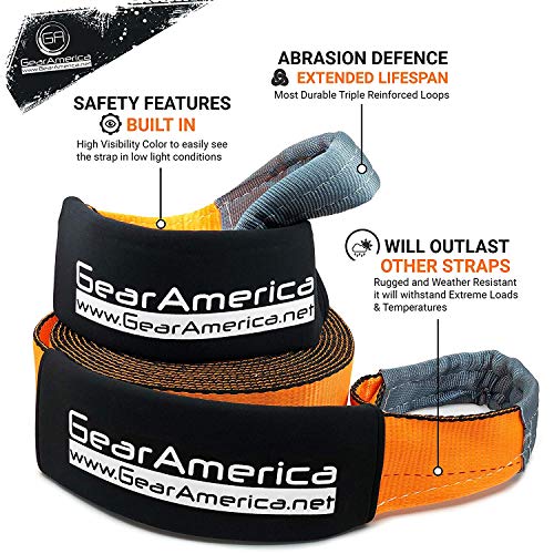 GearAmerica Recuperación de remolque correa de Heavy Duty Lab Tested 41,455 libras(20,7 toneladas) emergencia del camión de remolque gratuito bolsa de almacenamiento+Correa 4" x 30'naranja