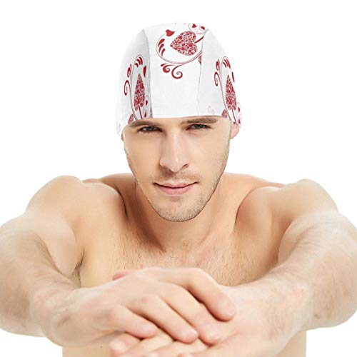 Gebrb Gorro de Baño/Gorro de Natacion, Elastic Swimming Hat Diving Caps,I Love Fitness Modern Font Type with Romantic Hearts Graphic Stylized Design,For Men Women Youths