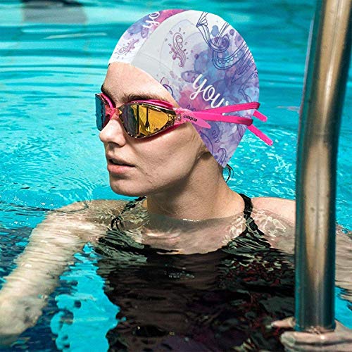 Gebrb Gorro de Baño/Gorro de Natacion, Elastic Swimming Hat Diving Caps,I Love Fitness Modern Font Type with Romantic Hearts Graphic Stylized Design,For Men Women Youths