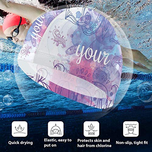 Gebrb Gorro de Baño/Gorro de Natacion, Elastic Swimming Hat Diving Caps,I Love Fitness Modern Font Type with Romantic Hearts Graphic Stylized Design,For Men Women Youths