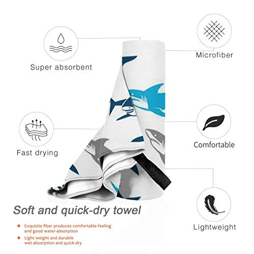 Gebrb Toalla de baño de Microfibra,Toallas de Gimnasio,Sharks Microfiber Fast Drying Towels Suitable for Camping, Backpacking,Gym, Beach, Swimming,Yoga