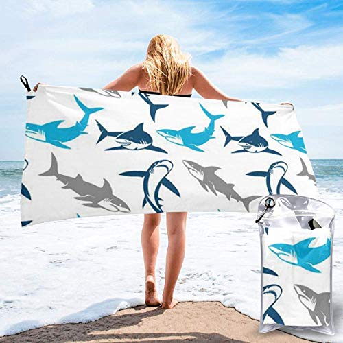 Gebrb Toalla de baño de Microfibra,Toallas de Gimnasio,Sharks Microfiber Fast Drying Towels Suitable for Camping, Backpacking,Gym, Beach, Swimming,Yoga