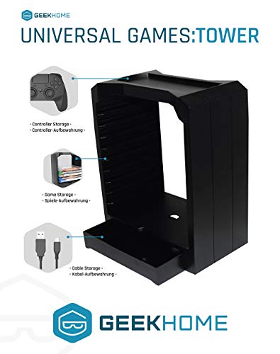 Geekhome - Torre de Almacenamiento Universal para 10 Juegos - Xbox One, PS4, PS3, BLU Rays