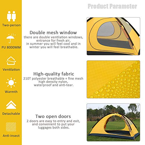 GEERTOP Tienda de campaña para 2 Personas, 4 Estaciones, Impermeable, Doble Capa, para Caza, Senderismo, Escalada, Viajes, fácil configuración (Yellow)