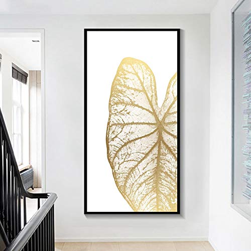 Geiqianjiumai Lámina de Oro Abstracta Acuarela Textura Lienzo Pintura minimalismo Arte Pared Planta Imprimir Dormitorio Sala de Estar decoración del hogar Pintura sin Marco 60x80cm