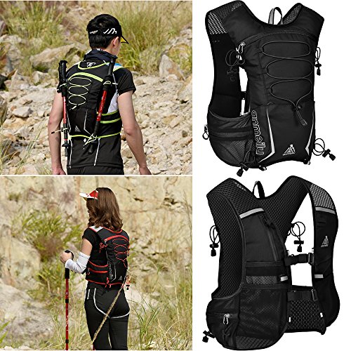 GemCoo 5L Chaleco de Hidratación, Vejiga de Agua Mochila Al Aire Libre Correr Ciclismo Maratón Paquete de Hidratación Ciclismo Bicicleta Senderismo (Negro)