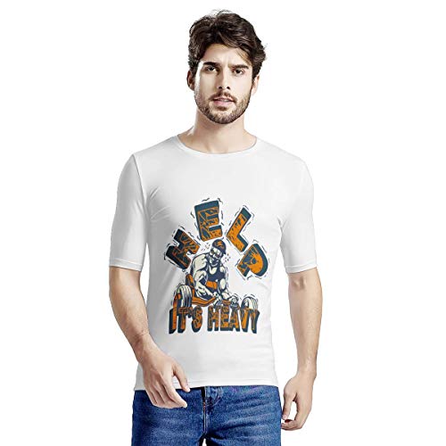 Generic Brands - Camiseta de manga corta para levantamiento de pesas, diseño de hombre muscular, mancuernas, fuente y anillo para hombre Blanco blanco M