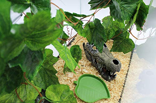 GenRev 2,3 Metros (7,5 pie) Planta Trepadora para Terrario de Reptiles con Ventosas para Jaulas de Dragón Barbudo, Gecko, Lagarto o Serpiente-Incluye Plato Alimentador para Agua