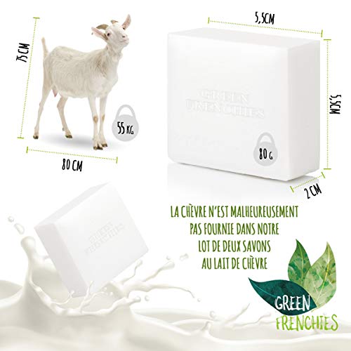 G.F. Jabón de leche de cabra, lote de 2 jabones extra suaves con leche de cabra, jabón natural hidratante con leche de cabra, cara y cuerpo
