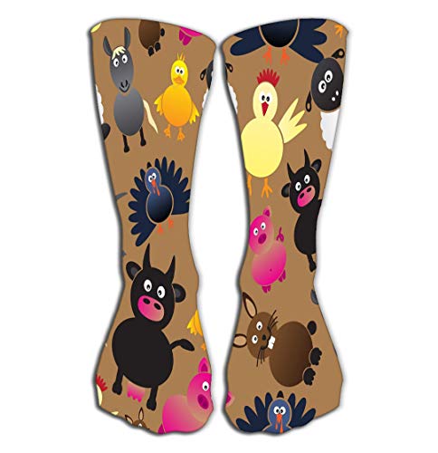 GHEDPO Calcetines Altos Socks for Women & Men - Best for Running, Athletic Sports, Crossfit, Flight Travel 19.7"(50cm) Colorful Farm Animals Simple Icons eps Drawing