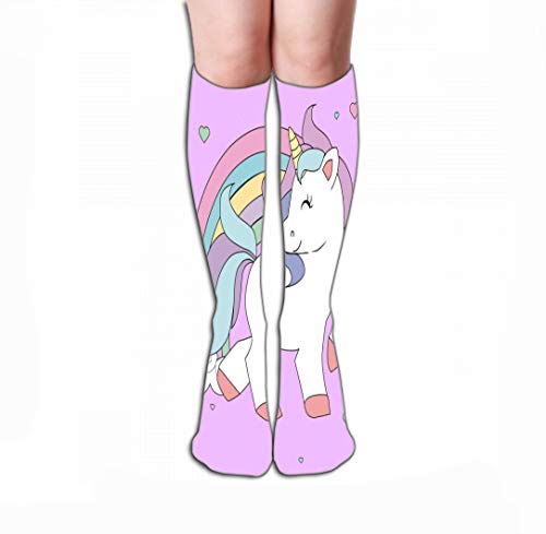 GHEDPO Calcetines Altos Socks for Women & Men - Best for Running, Athletic Sports, Crossfit, Flight Travel 19.7"(50cm) Cute Magical Unicorn Sweet Kids