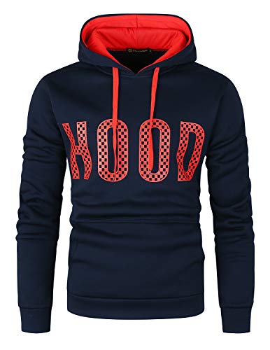 GHYUGR Sudadera con Capucha Hombre Colores de Contraste Estampado Hoodie Sweatshirt Pullover con Bolsillo Otoño Invierno Deporte Outwear,Azul+Rojo,M