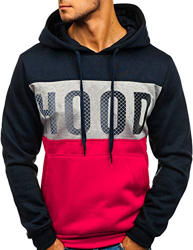 GHYUGR Sudadera con Capucha Hombre Contraste con Bolsillo Otoño Invierno Estampado Deporte Outwear Hoodie Pullover,Azul Marino,L