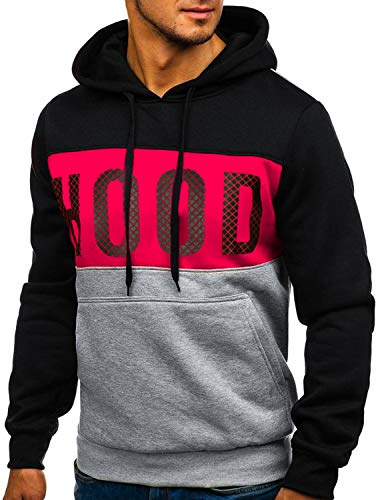 GHYUGR Sudadera con Capucha Hombre Contraste con Bolsillo Otoño Invierno Estampado Deporte Outwear Hoodie Pullover,Negro,M