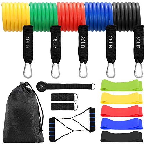 Gifort Bandas Elasticas de Fitness, 16 PCS Bandas de Resistencia Musculaci¨®n con Ancla de Puerta, Manijas, Correas y Bolsa para Hombres Mujeres Yoga Pilates Ejercicios Crossfit