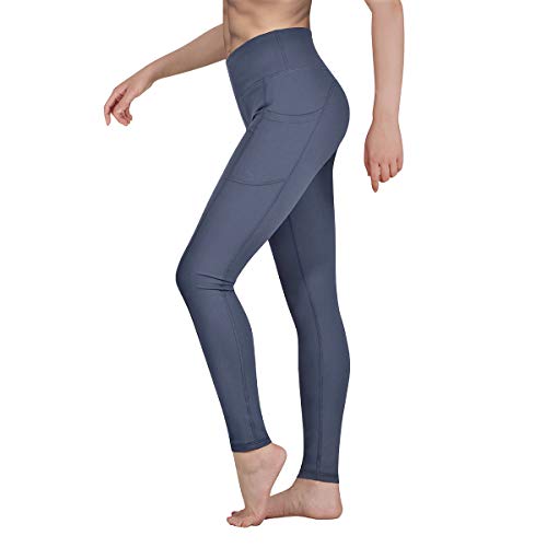 Gimdumasa Pantalón Deportivo de Mujer Cintura Alta Leggings Mallas para Running Training Fitness Estiramiento Yoga y Pilates GI188 (Gris azul, M)