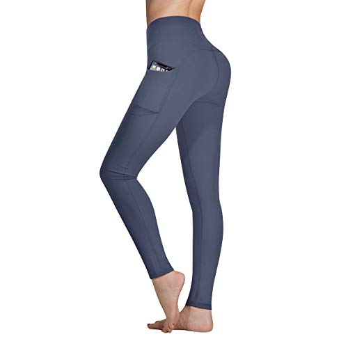 Gimdumasa Pantalón Deportivo de Mujer Cintura Alta Leggings Mallas para Running Training Fitness Estiramiento Yoga y Pilates GI188 (Gris azul, M)