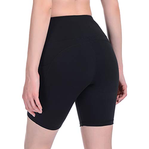 Gimdumasa Pantalones Cortos Deporte Mujer Cintura Alta Shorts Leggins Pantalones Cortos de Yoga para Correr Gym Fitness Mallas Deportivos con Bolsillos Laterales GI371 (Negro, XL)