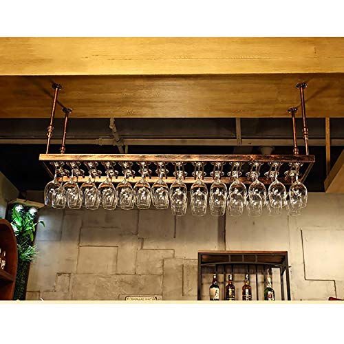 GJBJ-Wine Racks Cubilete Portavasos Suspensión Copa de Vino Estante Estante Colgante de Hierro Titular de Rack Techo Decoración Bar (Color : Marrón, tamaño : 60 * 35cm)