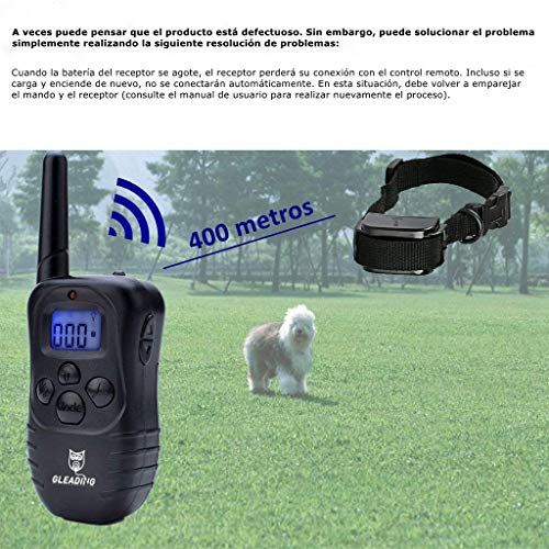 GLEADING Collar De Adiestramiento para Perros Mando. Rango De 400 Metros Recargable. Resistente Al Agua. Pitido De Alerta Y Modo De Vibración.