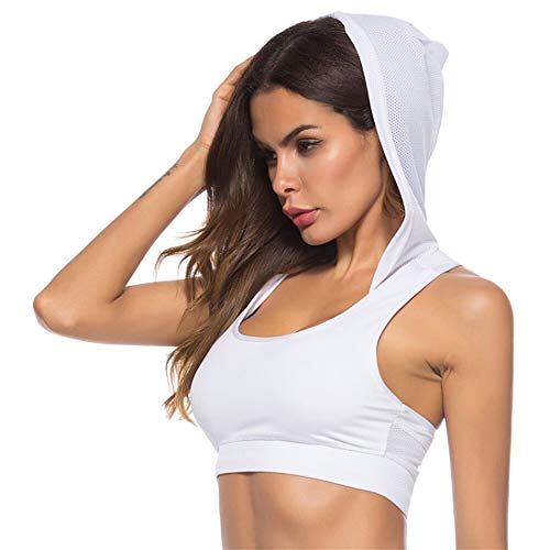 Gloabaltrade001 Mujer Sujetador Deportivo con Relleno Push Up Bustier Sport Tops Correas Fitness Yoga Bra con Capucha Shock Absorber Alto Impacto S