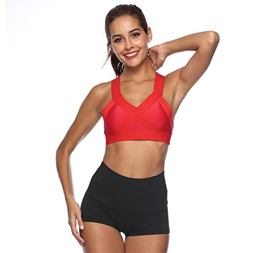 Gloabaltrade001 Mujer Sujetador Deportivo con Relleno Push Up Bustier Sport Tops Correas Fitness Yoga Bra Racerback Shock Absorber Alto Impacto S