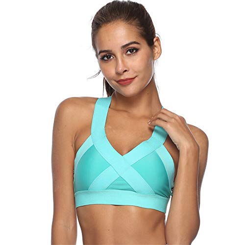 Gloabaltrade001 Mujer Sujetador Deportivo con Relleno Push Up Bustier Sport Tops Correas Fitness Yoga Bra Racerback Shock Absorber Alto Impacto S