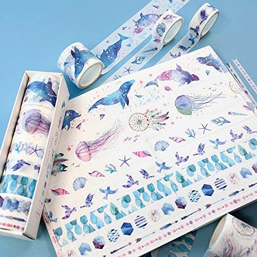 Globaldream Set de 16 rollos de cinta decorativa Blue Ocean Tape Pink Flamingo Tape Cintas de enmascarar Pegatina decorativa para álbumes de recortes