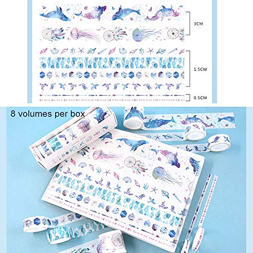 Globaldream Set de 16 rollos de cinta decorativa Blue Ocean Tape Pink Flamingo Tape Cintas de enmascarar Pegatina decorativa para álbumes de recortes