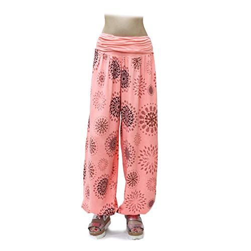 Gloop HS201701 - Pantalones bombachos para mujer, de verano, tipo harén, para tiempo libre, diseño de flores o colores lisos Flamingo 13024a38 XL/3XL