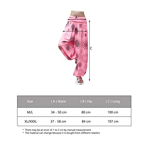 Gloop HS201701 - Pantalones bombachos para mujer, de verano, tipo harén, para tiempo libre, diseño de flores o colores lisos Flamingo 13024a38 XL/3XL