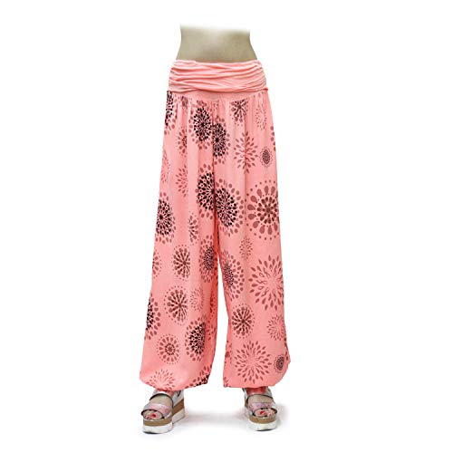 Gloop HS201701 - Pantalones bombachos para mujer, de verano, tipo harén, para tiempo libre, diseño de flores o colores lisos Flamingo 13024a38 XL/3XL