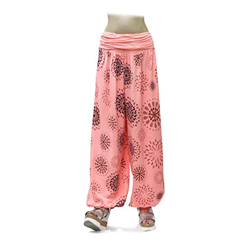 Gloop HS201701 - Pantalones bombachos para mujer, de verano, tipo harén, para tiempo libre, diseño de flores o colores lisos Flamingo 13024a38 XL/3XL