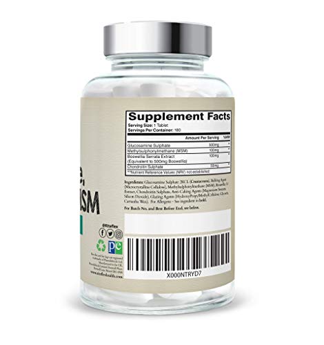 Glucosamina, Condroitina, MSM, con Boswellia Serrata, 180 Comprimidos Recubiertos de Fácil Digestión de Rite-Flex