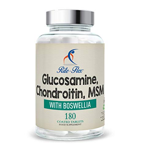 Glucosamina, Condroitina, MSM, con Boswellia Serrata, 180 Comprimidos Recubiertos de Fácil Digestión de Rite-Flex