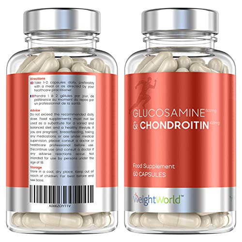 Glucosamina y Condroitina en Cápsulas | Suplemento Natural para las Articulaciones | Sulfato Potente para el Tejido Muscular y los Huesos | Complejo Vitamínico para las Rodillas | WeightWorld |