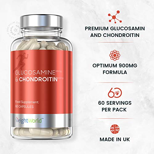 Glucosamina y Condroitina en Cápsulas | Suplemento Natural para las Articulaciones | Sulfato Potente para el Tejido Muscular y los Huesos | Complejo Vitamínico para las Rodillas | WeightWorld |