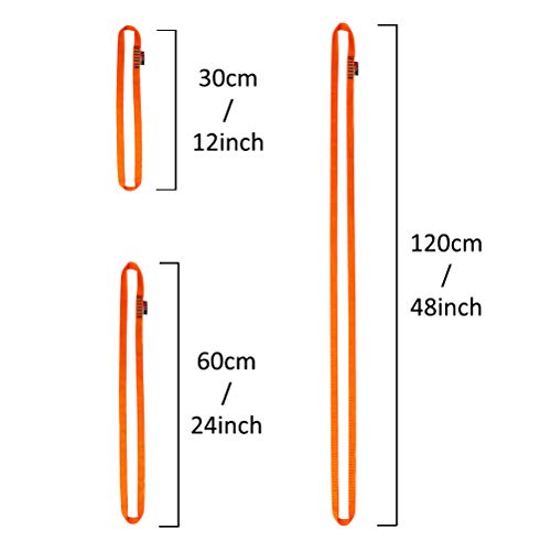 GM Escalada 16 mm Nylon Sling Runner 22kN / 4840lb Certificado CE UIAA, 30cm / 12inch | Pack of 3, Naranja fluorescente