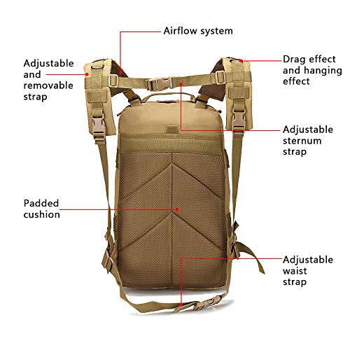 GNEGNI 45L Mochila Táctica de Asalto Militar Resistente al Agua Mochila Molle para Trekking Camping Senderismo Viajar(Caqui)