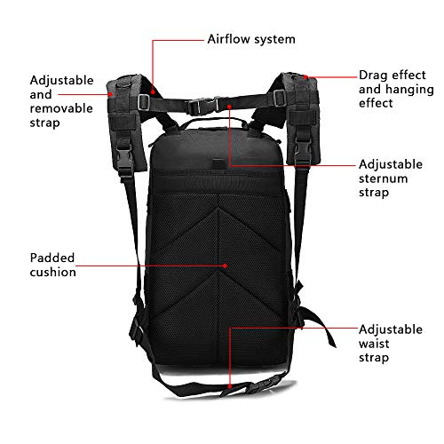 GNEGNI 45L Mochila Táctica de Asalto Militar Resistente al Agua Mochila Molle para Trekking Camping Senderismo Viajar(Negro)