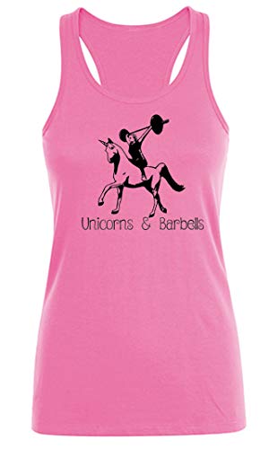 GO HEAVY Mujer Racer Camiseta Tirantes Deporte de Gimnasio Camiseta sin Mangas | Yoga Sport Top | Unicorns & Barbells | Rosa XS