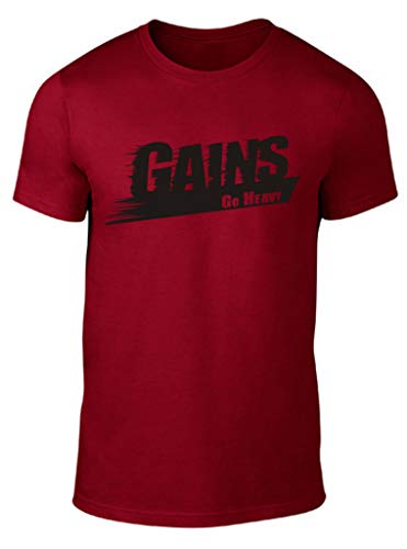 GO HEAVY T-Shirt Hombres | Camisa de Manga Corta para Fitness Gym y Entrenamiento Deportivo | Gains Rojo M