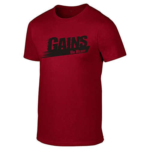 GO HEAVY T-Shirt Hombres | Camisa de Manga Corta para Fitness Gym y Entrenamiento Deportivo | Gains Rojo M