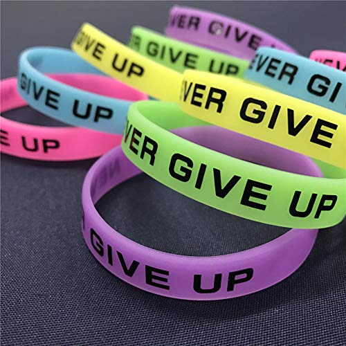 Gogo (precio/10 Piezas) Never Give Up Pulseras de Silicona, Pulseras de Goma, Recuerdo de la Fiesta Que Brillan