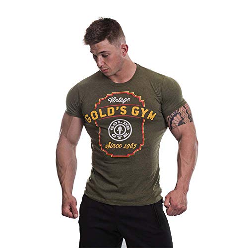 Gold's Gym UK - Camiseta de Manga Corta para Hombre, diseño Retro, Hombre, Camiseta de Estilo Vintage, GGTS066_ARMYM_M, Ejército Marga, M