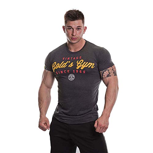 Gold's Gym UK - Camiseta de Manga Corta para Hombre, diseño Retro, Hombre, Camiseta de Estilo Vintage, GGTS067_Charm_L, Gris Oscuro, L